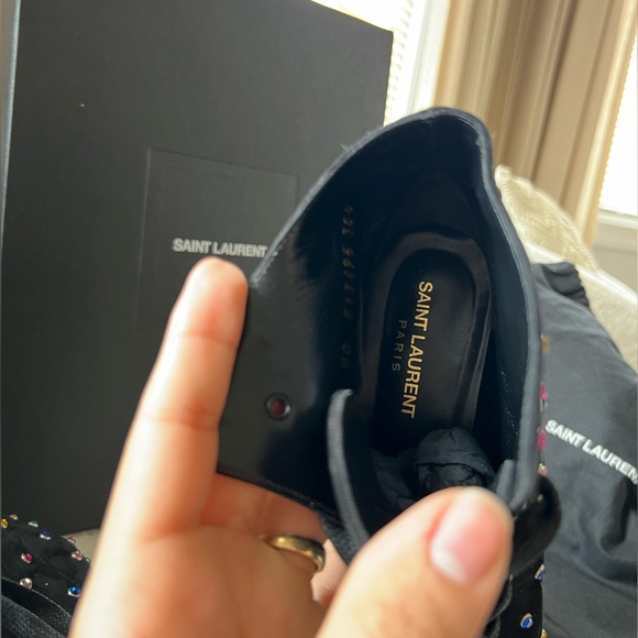 Saint Laurent Paris Blaze 45 Crystals Leather Suede Ankle Boots Black - Picture 3 of 17